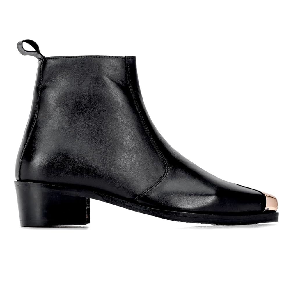 TEX　STAUT62UL+ST Premium Black Leather Chelsea Boots for Men with Golden